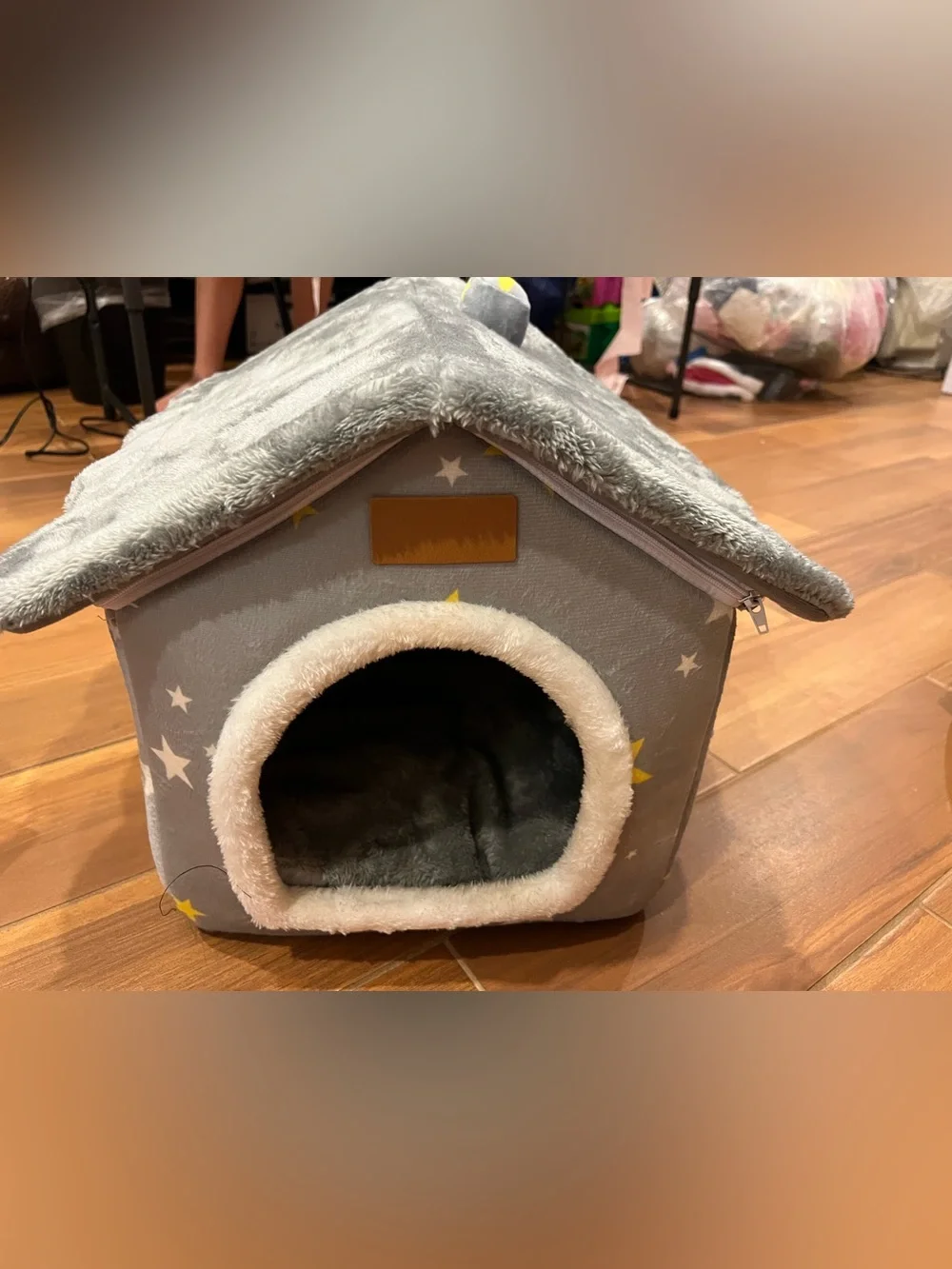 Gray Plush Pet House with Trim - Cozy Indoor Dog Bed